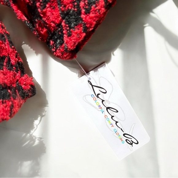 🌻NEW w/tag LuLu-B Red & Black Herringbone Collared Jacket Size XL - Picture 13 of 13